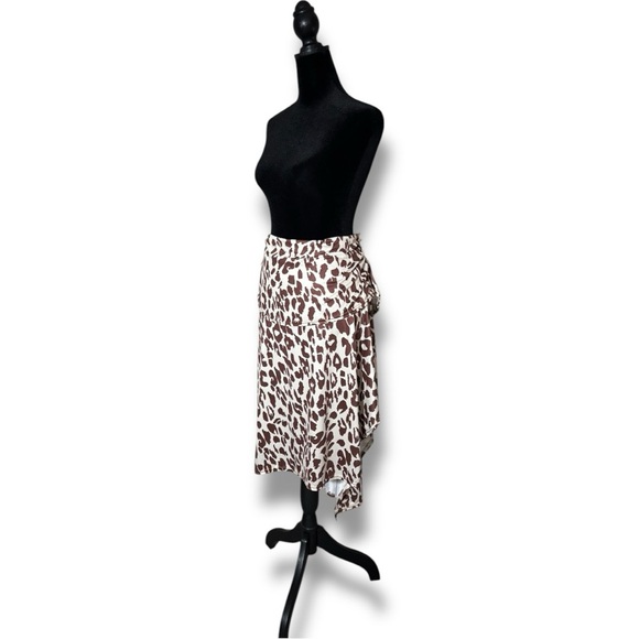 OrderPlus Large Silky Brown and Cream Animal Print Asymmetrical Wrap Midi Skirt - Picture 3 of 13